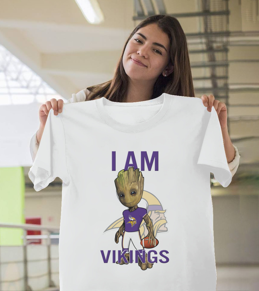 I Am Groot Minnesota Vikings Fan Holding Football T-Shirt