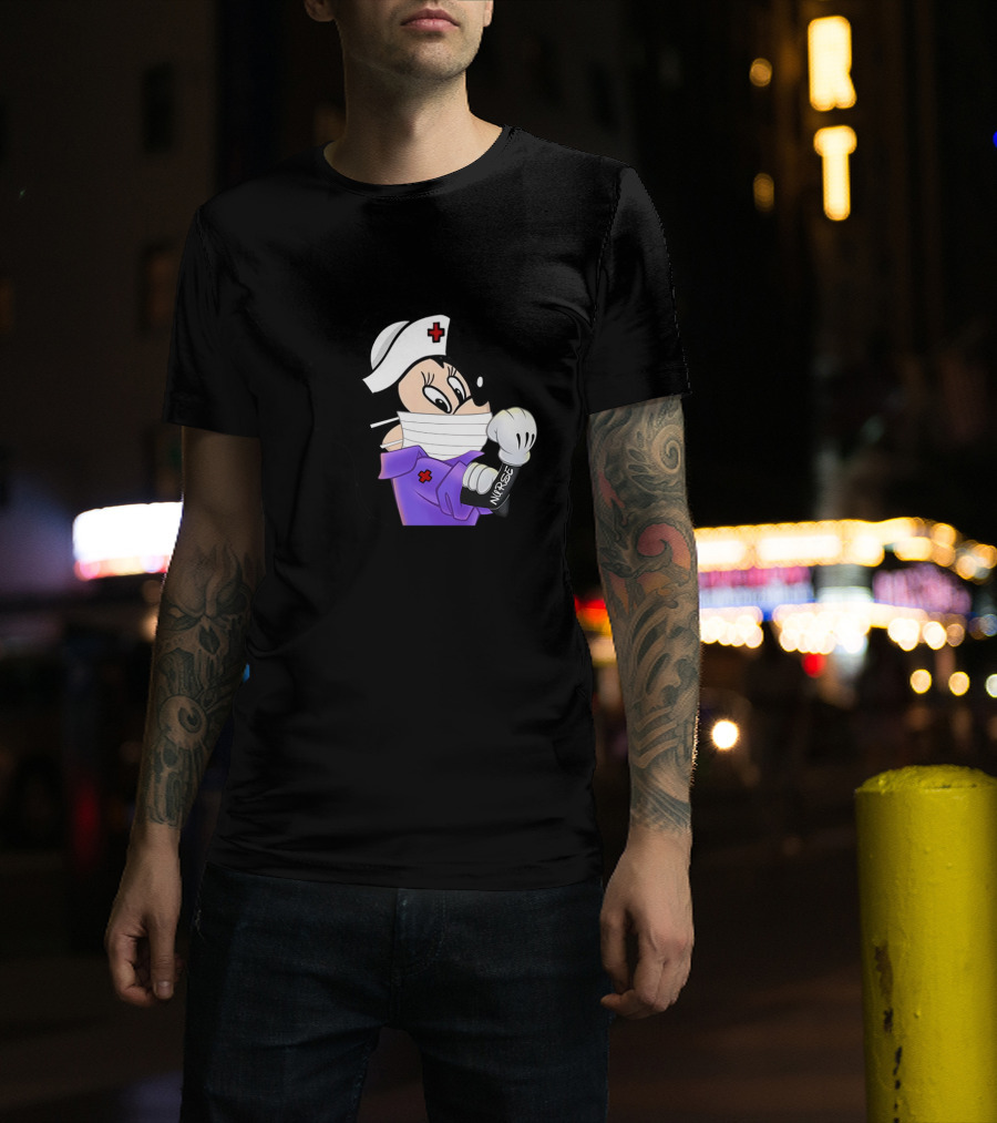 Mickey Nurse Character In Medical Uniform With Mask And Gloves T-Shirt
