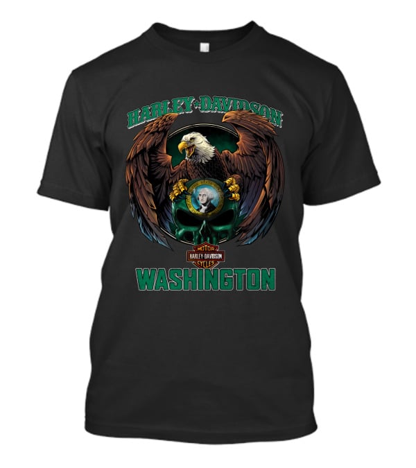 Harley Davidson Washington Eagle And George Skull T-Shirt