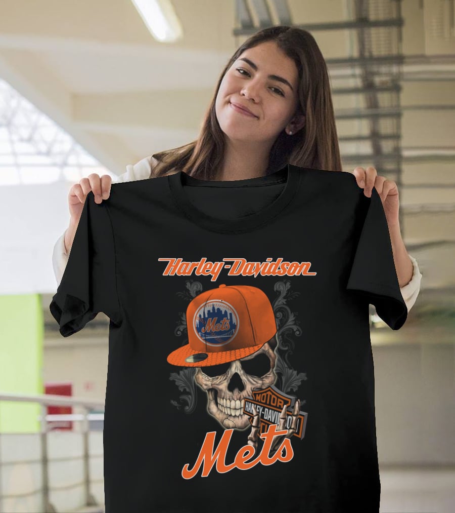 Harley Davidson Skull New York Mets Moto Style T-Shirt