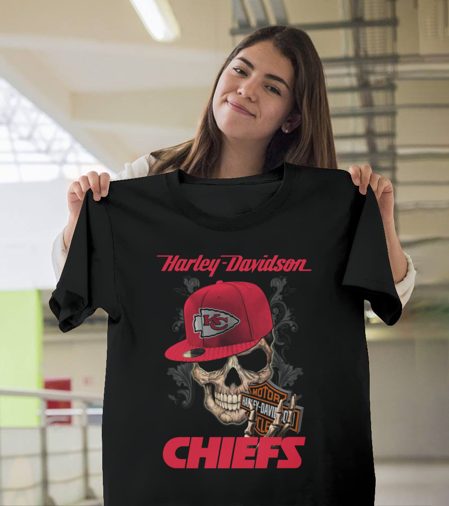 Harley Davidson Kansas City Chiefs Skull With Hat T-Shirt