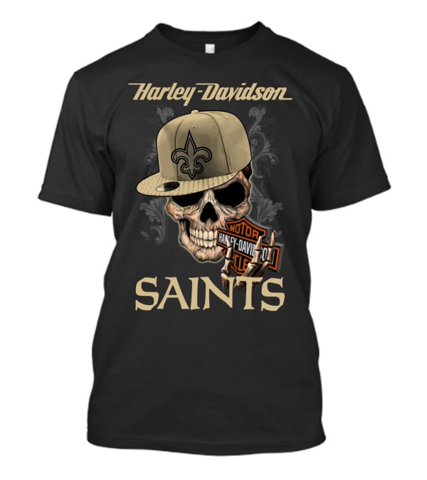 Harley Davidson Saints Skull New Orleans Fleur-De-Lis Moto T-Shirt