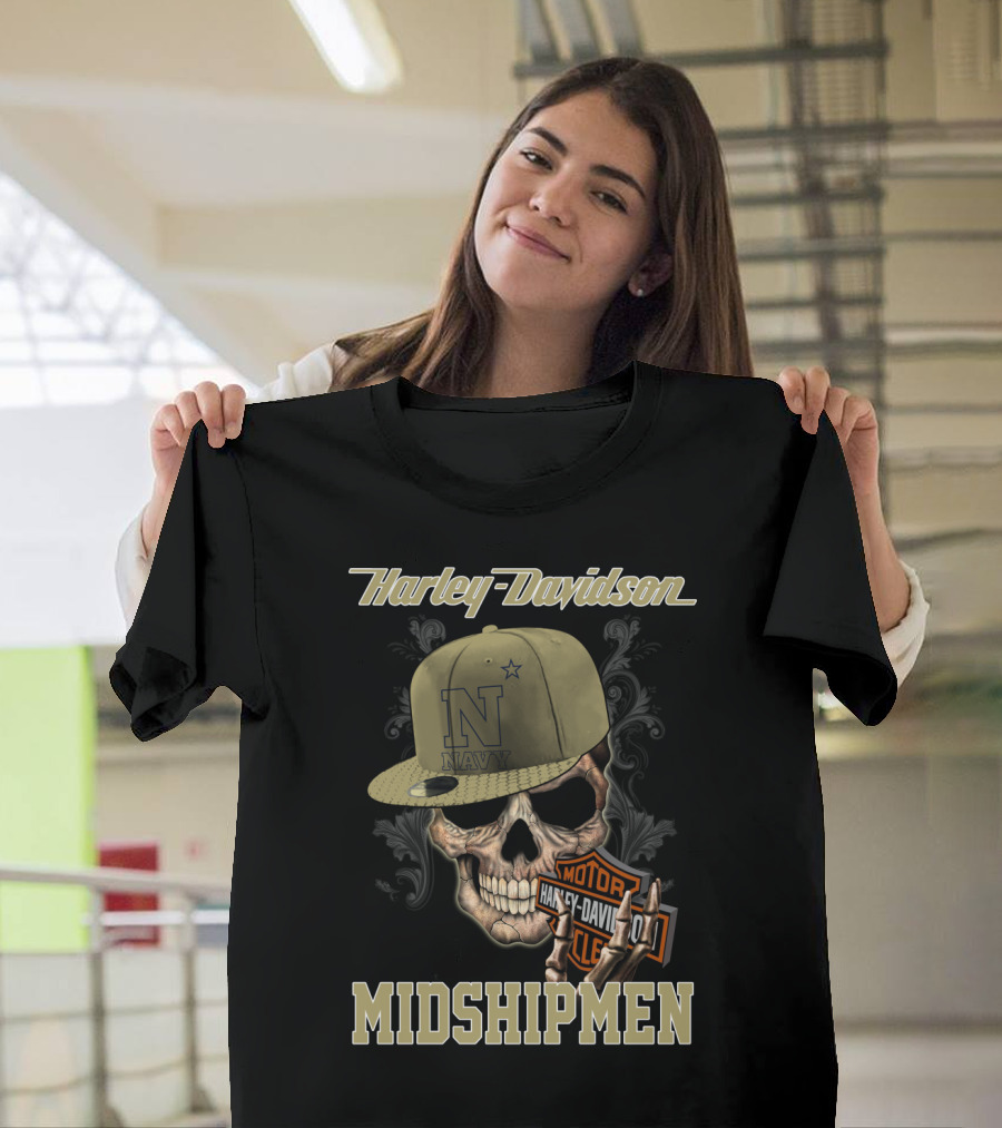 Harley Davidson Navy Midshipmen Skull Hat Motor Cle T-Shirt