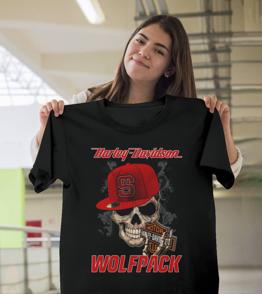 Harley Davidson Skull Nc State Wolfpack Hat T-Shirt