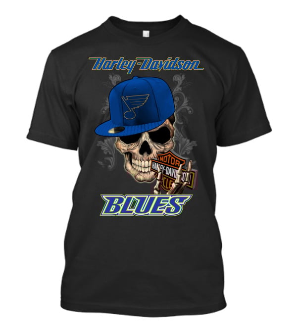 Harley Davidson St Louis Blues Skull Hat Nhl T-Shirt