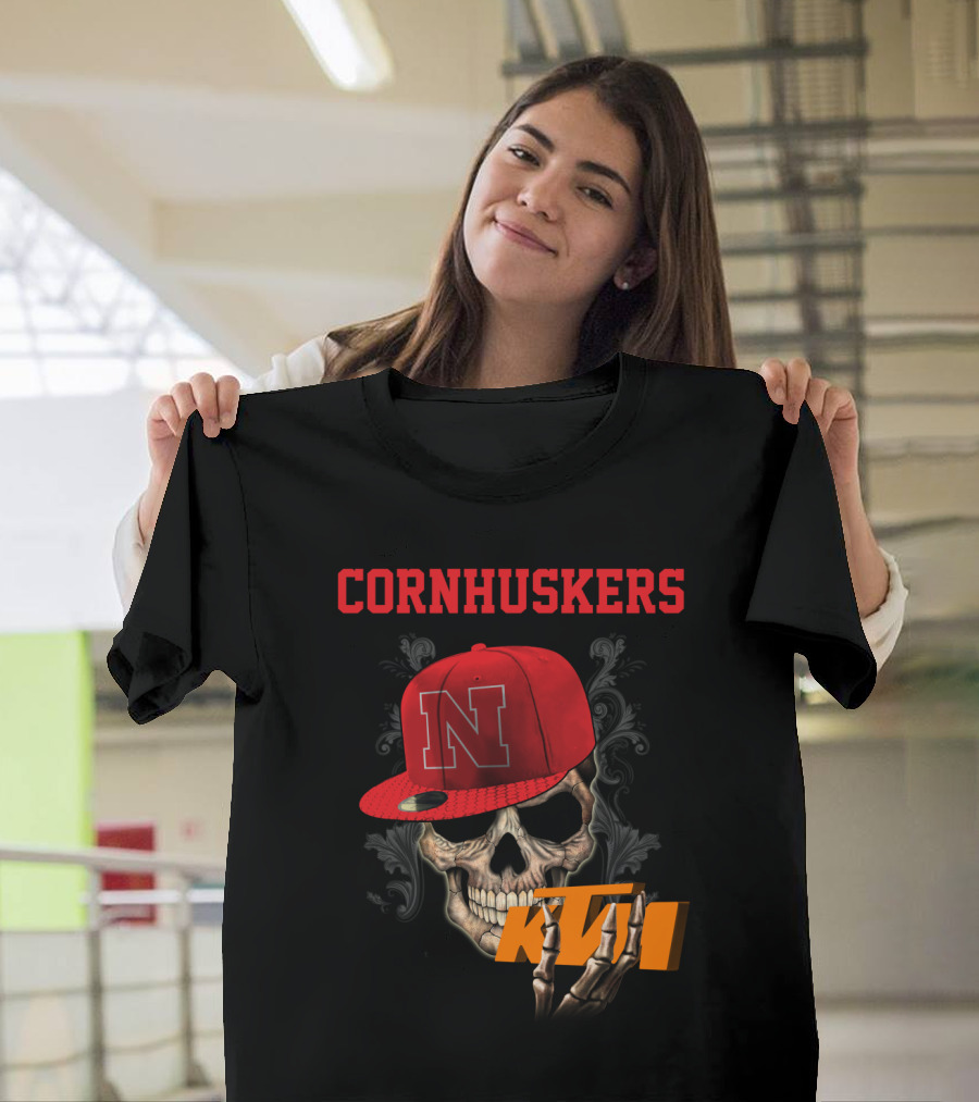Ktm Nebraska Cornhuskers Skull With Red N Cap T-Shirt