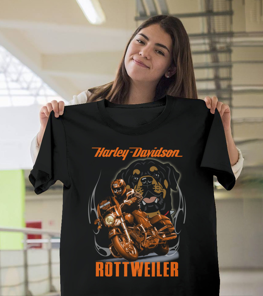 Harley Davidson Rottweiler Motorcycle Rider T-Shirt