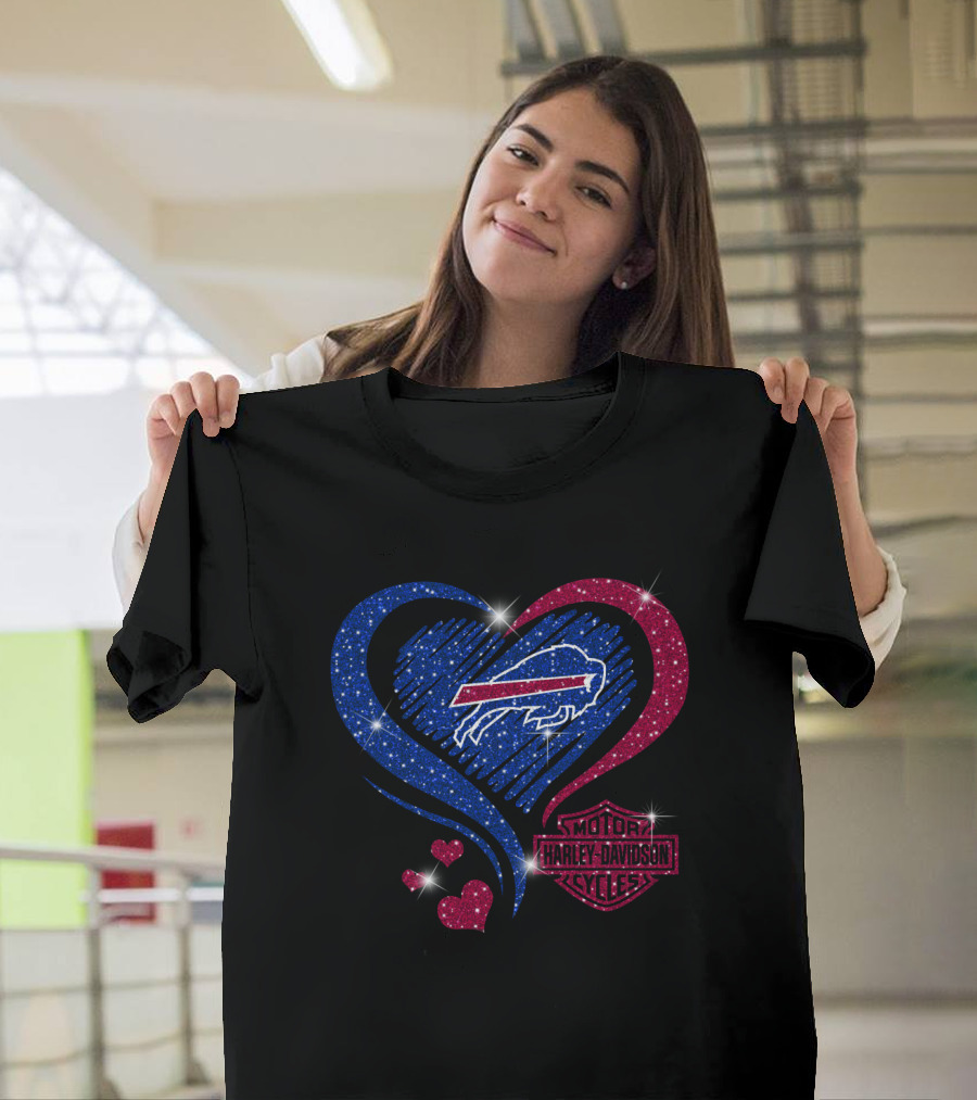 Buffalo Bills Harley Davidson Heart Sparkle T-Shirt