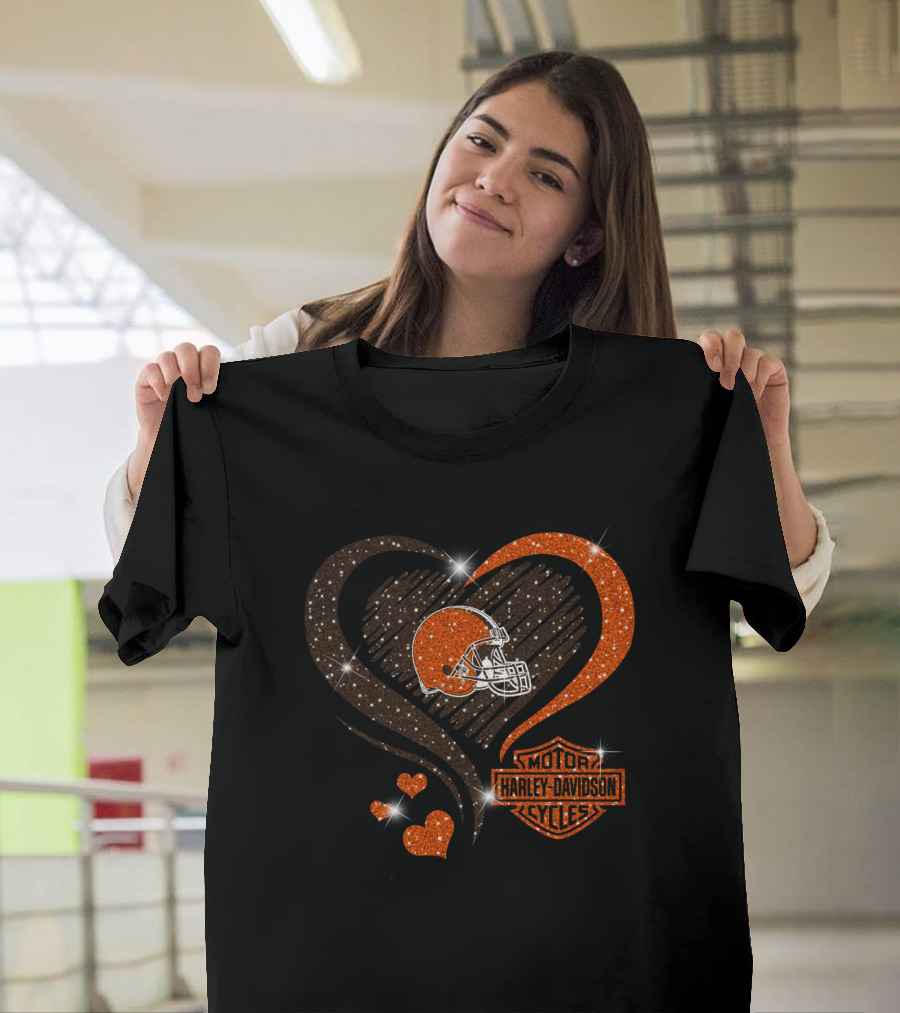 Harley Davidson Cycles Cleveland Browns Heart Helmet T-Shirt
