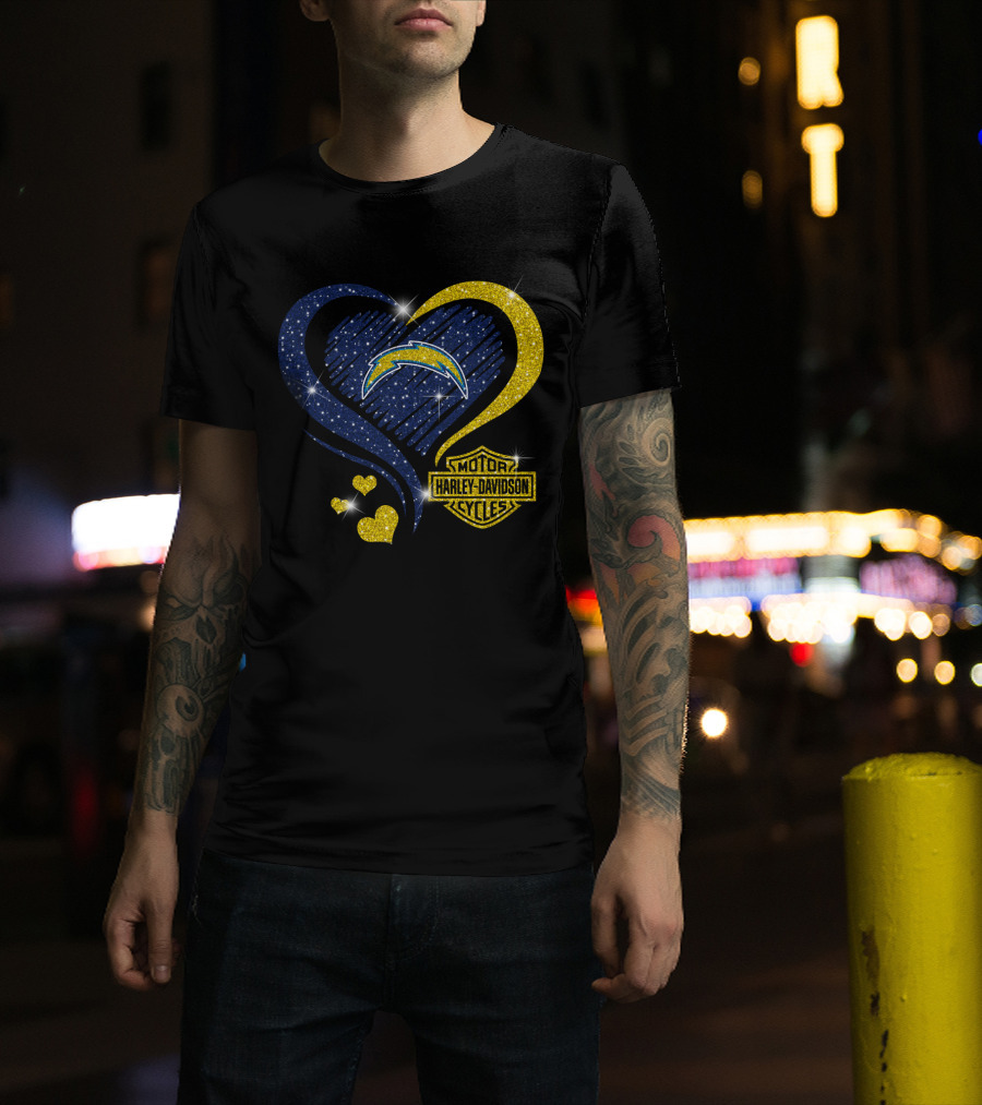 Los Angeles Chargers Harley Davidson Heart T-Shirt