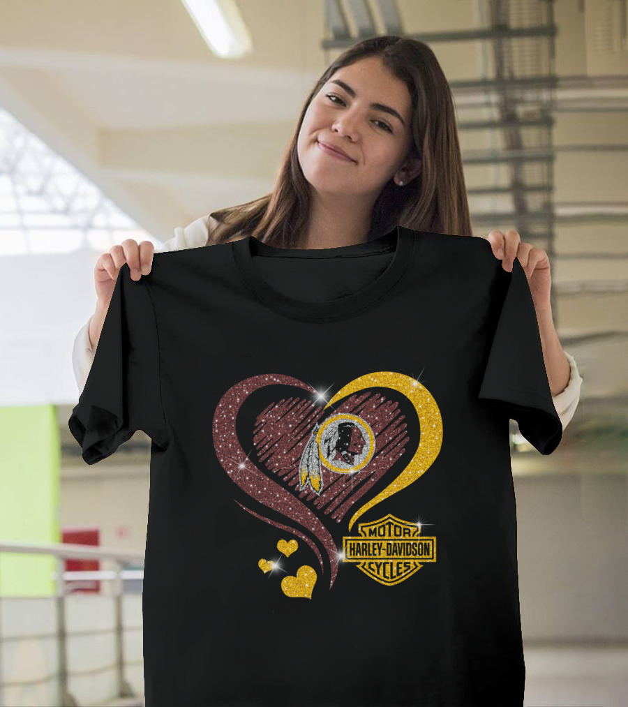 Motor Harley Davidson Cycles Washington Redskins Heart T-Shirt