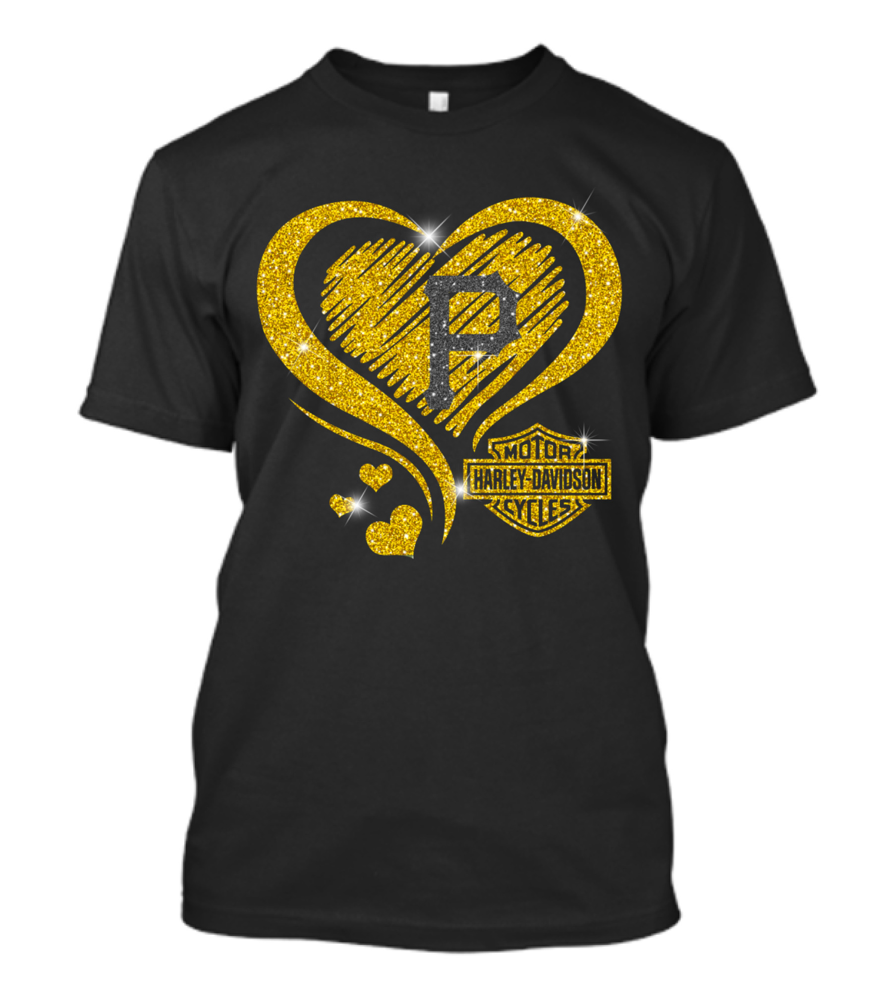 Pittsburgh Pirates Harley Davidson Sparkle Heart Logo Mlb Fan T-Shirt