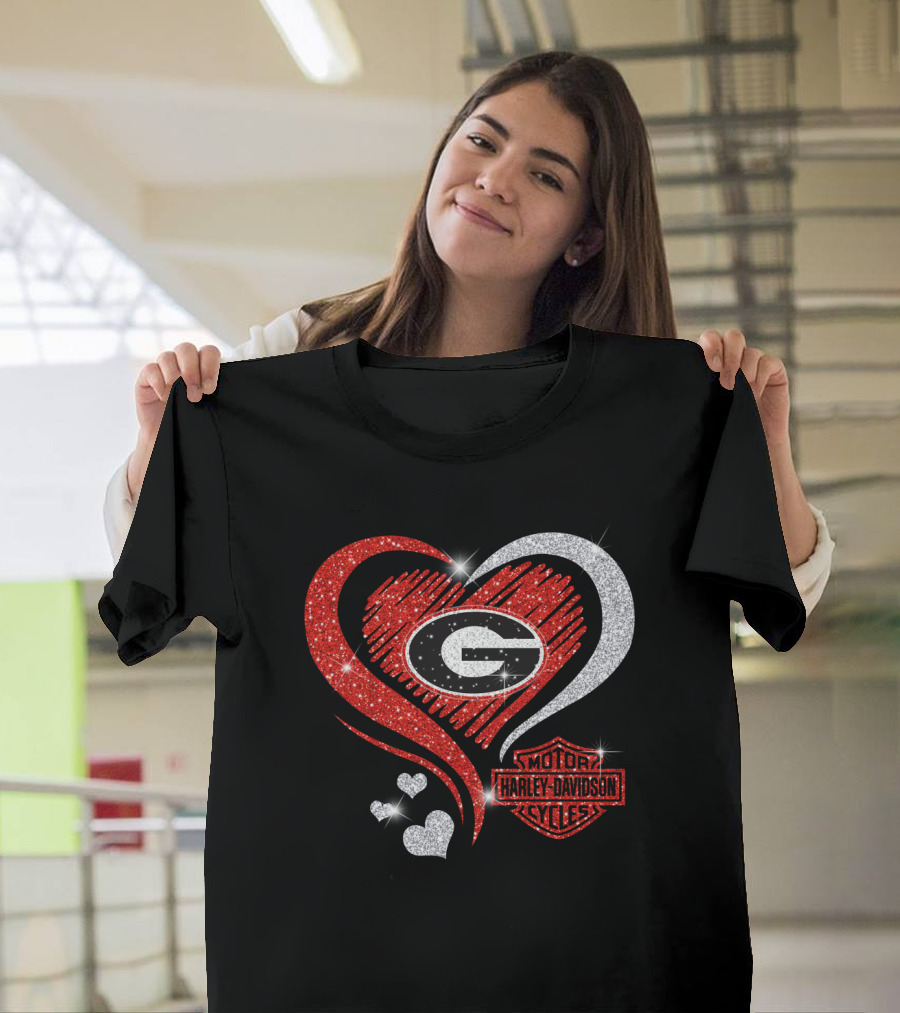 Georgia Bulldogs Ncaa Heart Harley Davidson Motorcycle Cycles T-Shirt