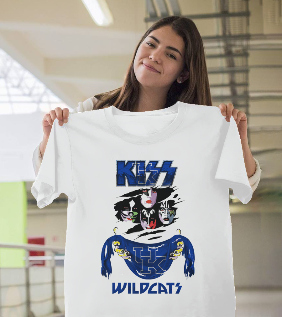 KISS Kentucky Wildcats Ncaa Wildcats Logo Masked Band Faces T-Shirt