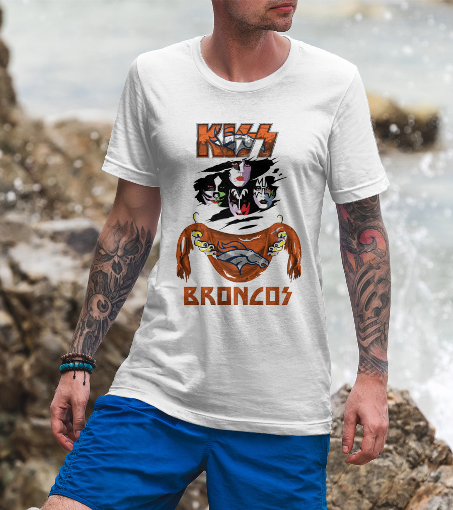 KISS Denver Broncos NFL Rock Band Crossover T-Shirt