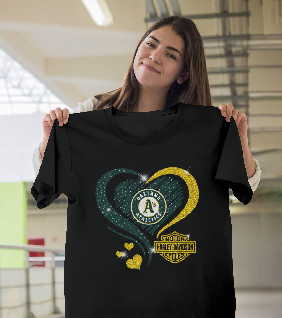 Harley Davidson Mlb Oakland Athletics Sparkling Heart T-Shirt