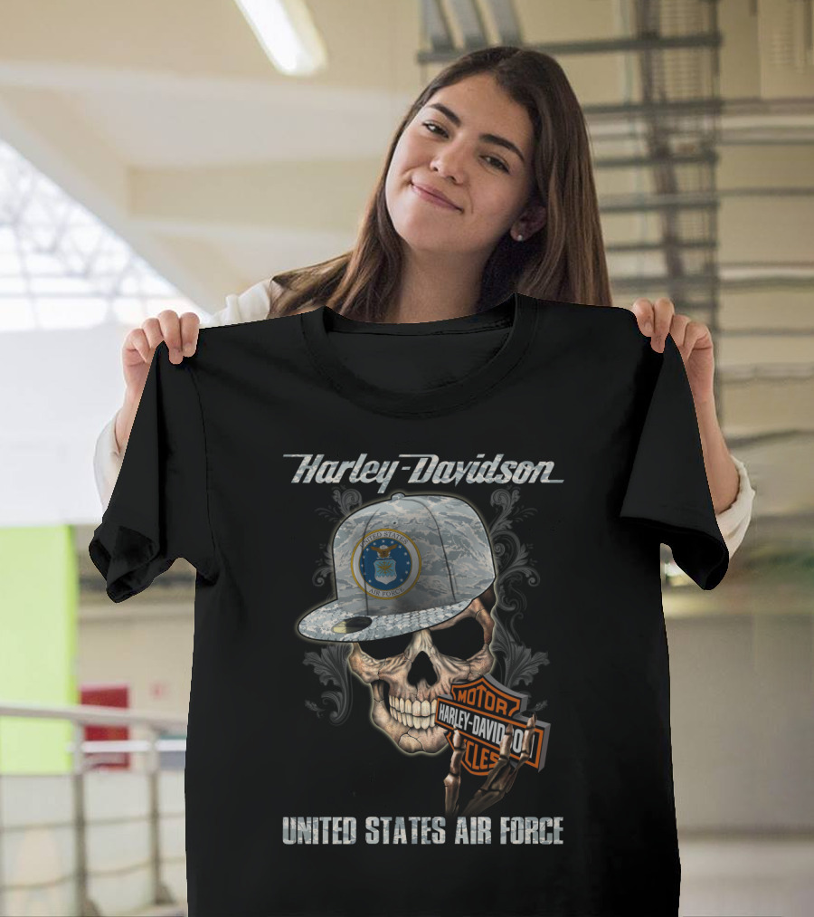 Harley Davidson Skull With United States Air Force Logo And Badge T-Shirt