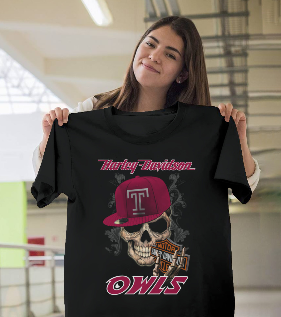 Harley Davidson Temple Owls Skull With T Cap T-Shirt