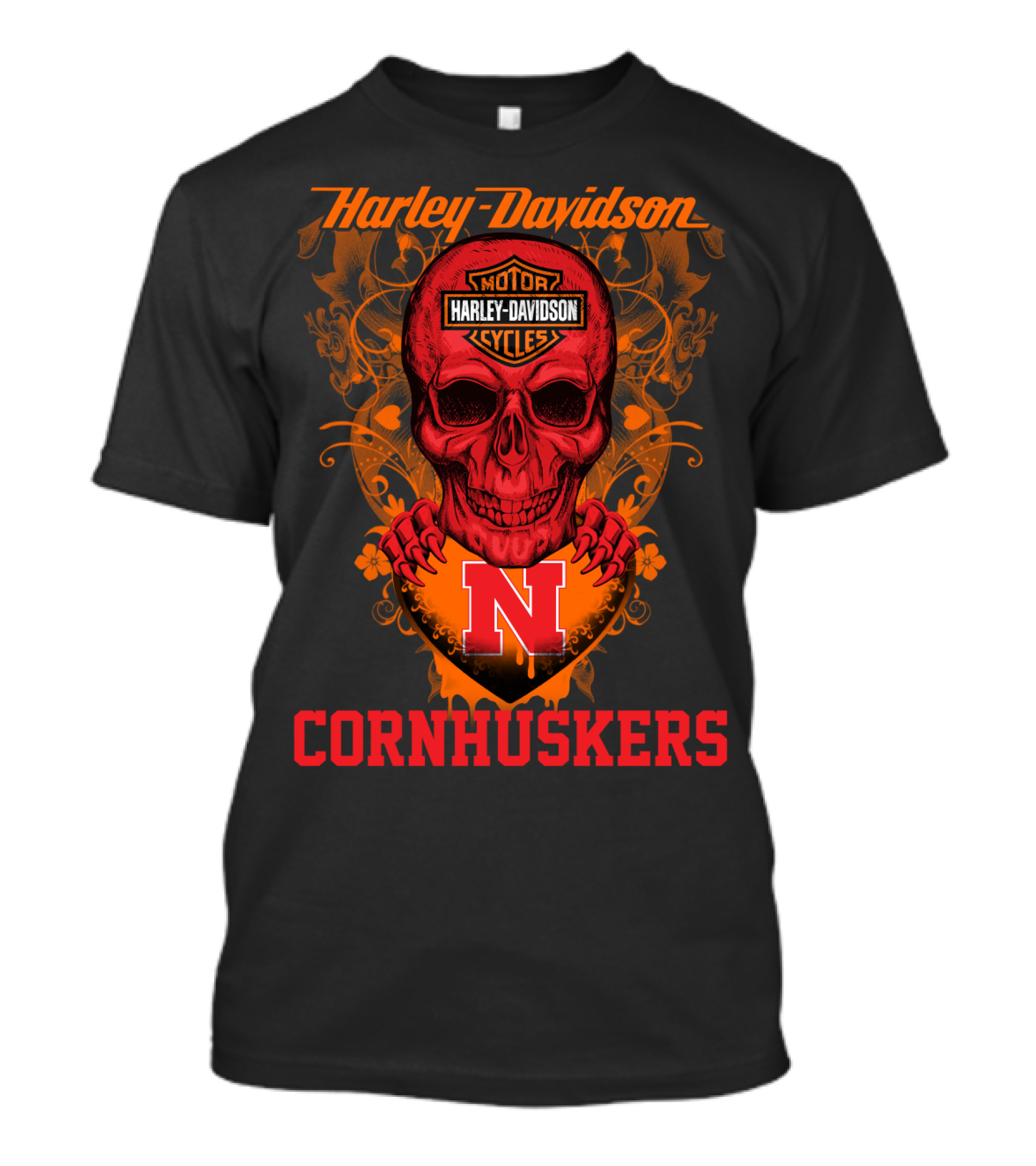Harley Davidson Motor Cycles Nebraska Cornhuskers Skull T-Shirt