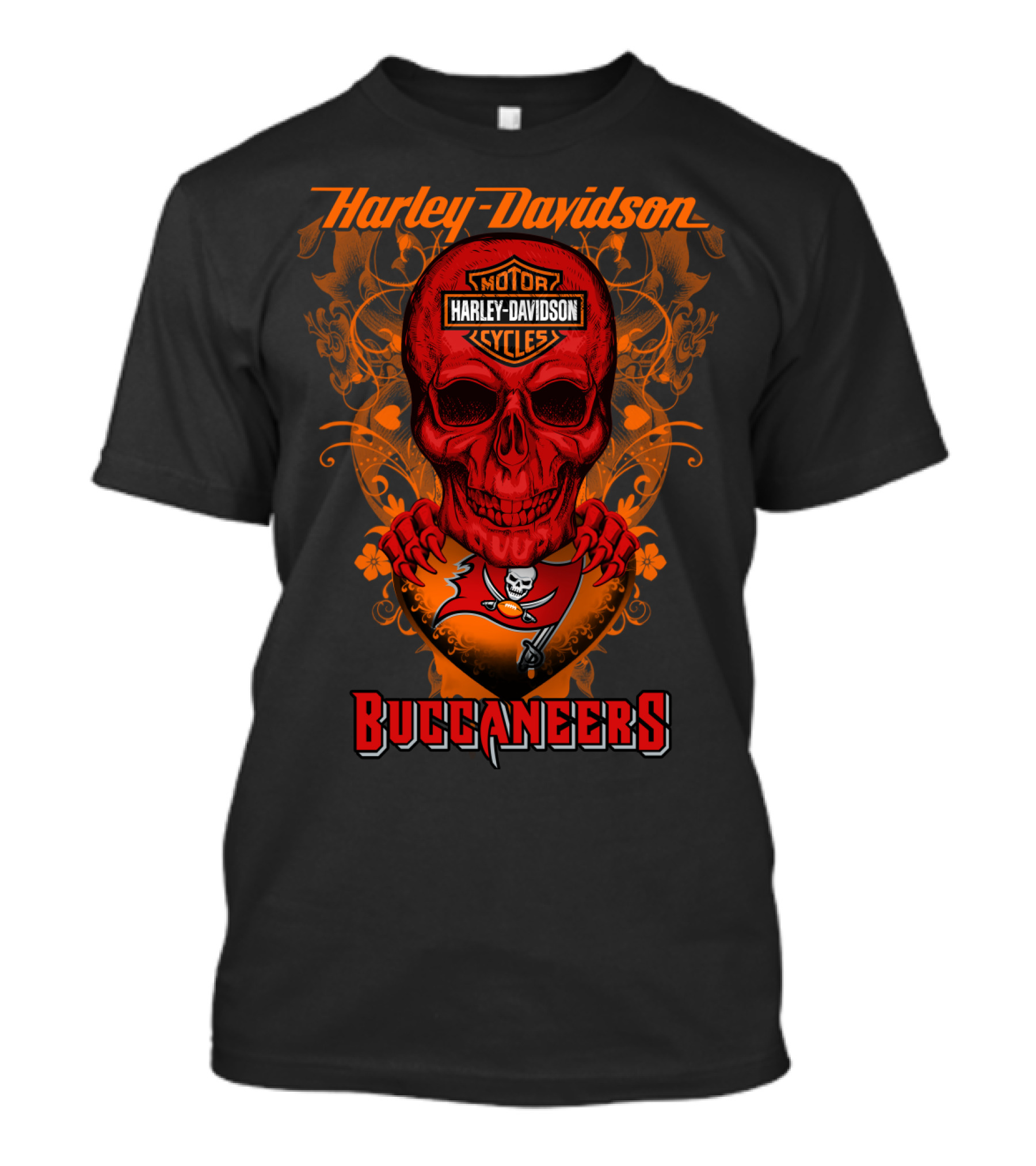 Harley Davidson Motor Cycles Buccaneers Tampa Bay Skull T-Shirt