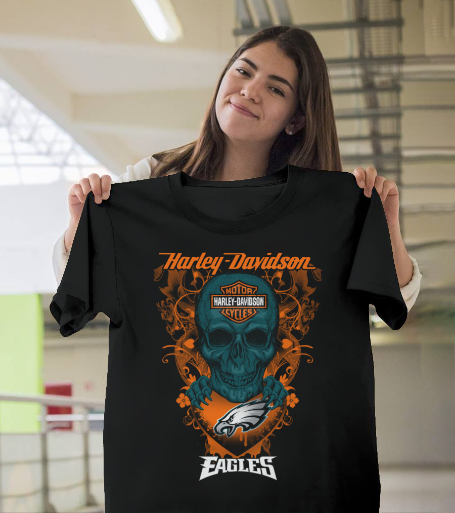 Harley Davidson Motorcycles Skull Philadelphia Eagles T-Shirt