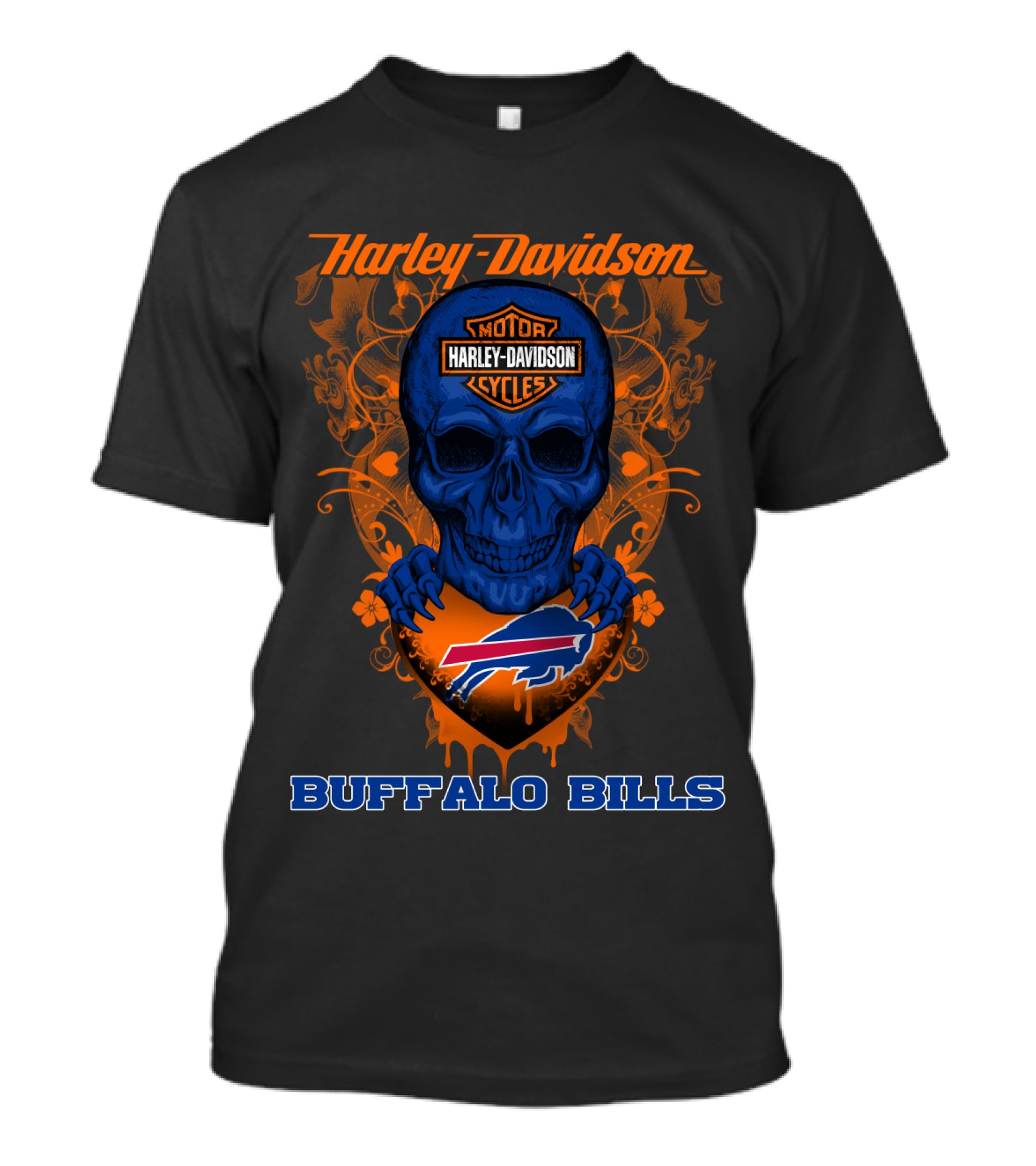 Harley Davidson Motorcycles Buffalo Bills Nfl Skull And Shield T-Shirt