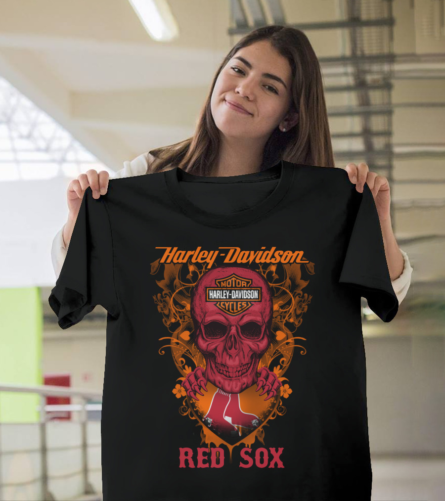 Harley Davidson Motor Cycles Red Sox Boston Mlb T-Shirt