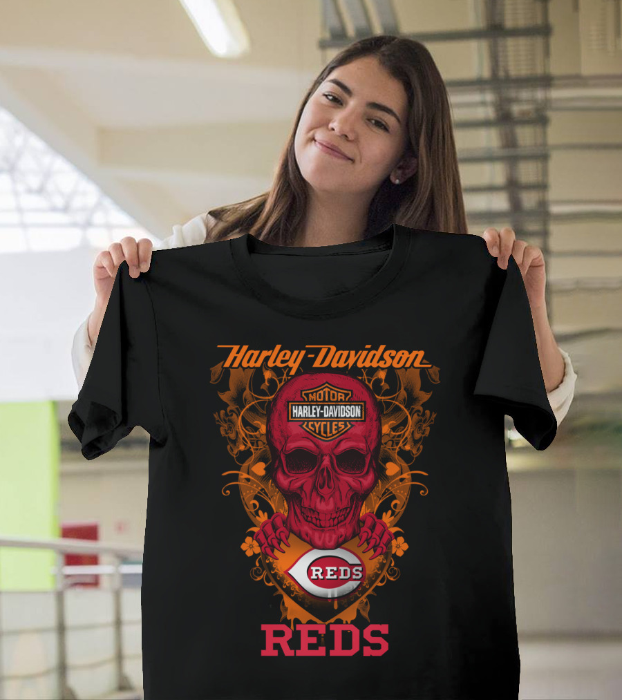 Harley Davidson Motor Cycles Reds Cincinnati Mlb T-Shirt