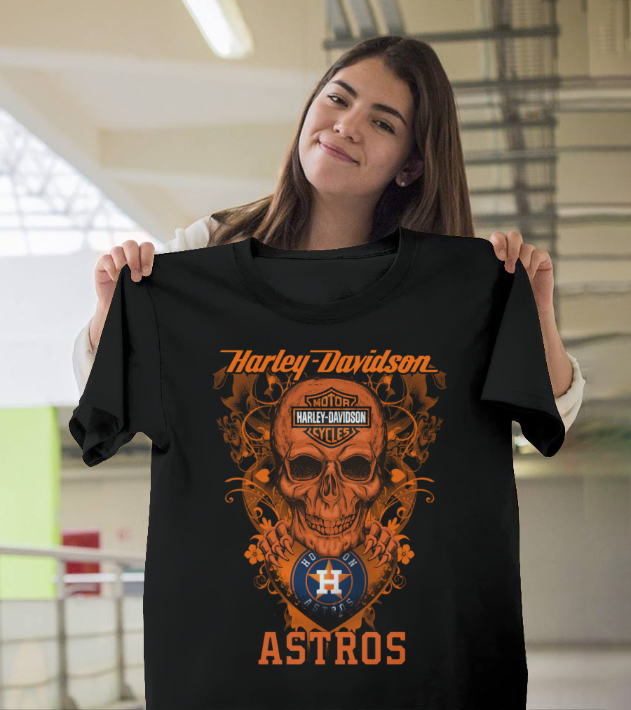 Harley Davidson Motor Cycles Skull Houston Astros T-Shirt