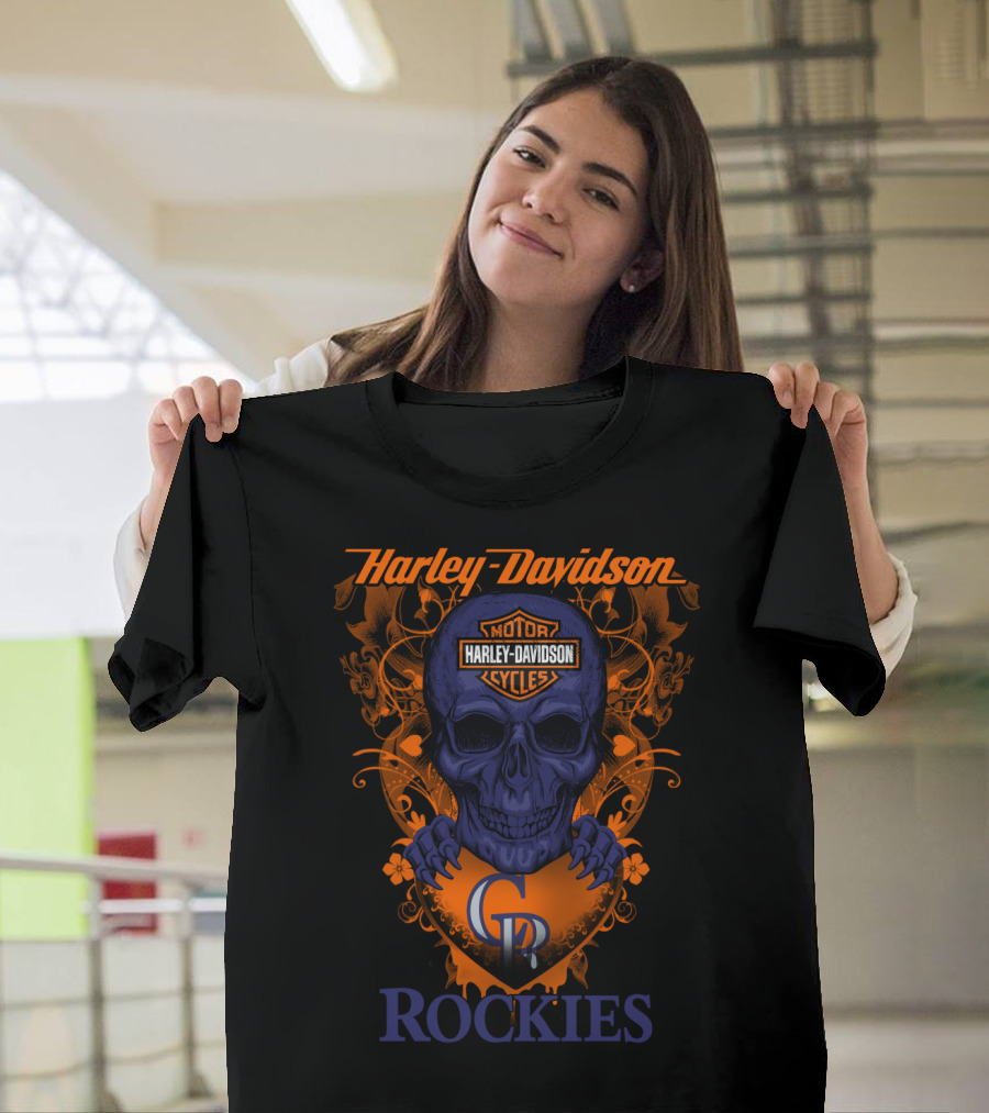 Harley Davidson Skull Motorcycles Colorado Rockies Mlb T-Shirt