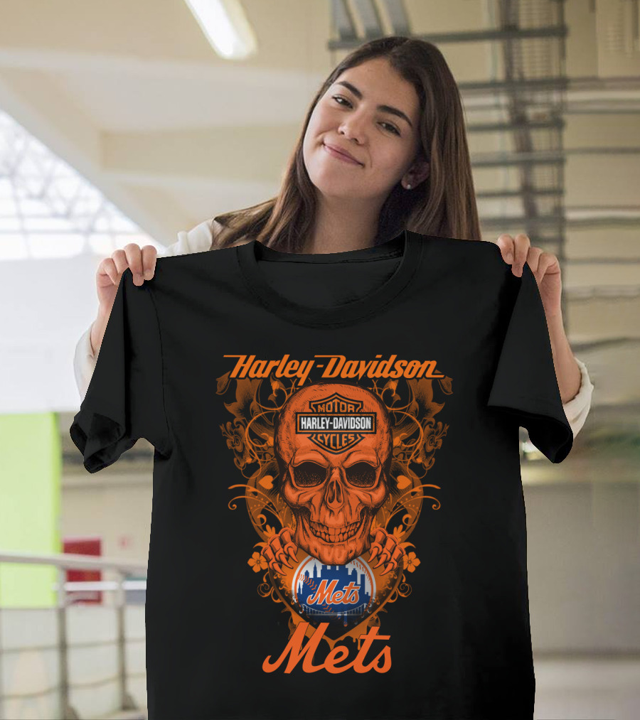 Harley Davidson Motor Cycles Skull New York Mets T-Shirt