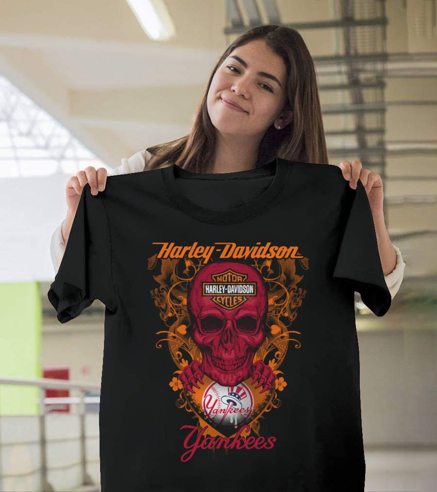 Harley Davidson Motor Cycles Skull Yankees T-Shirt