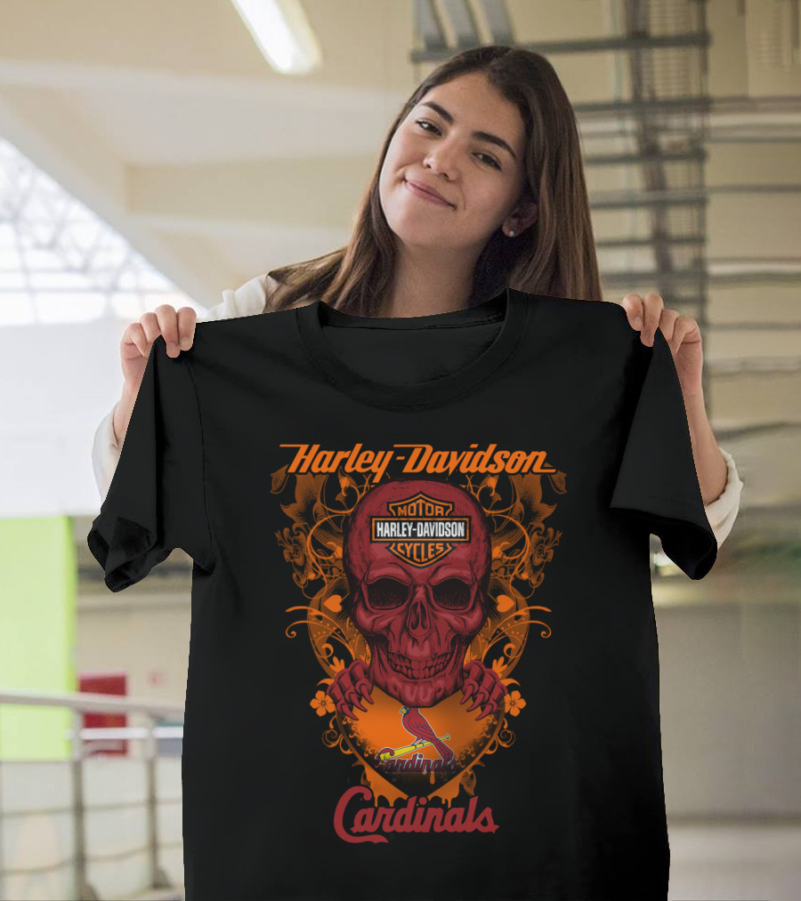 Harley Davidson Motor Cycles St Louis Cardinals Skull T-Shirt