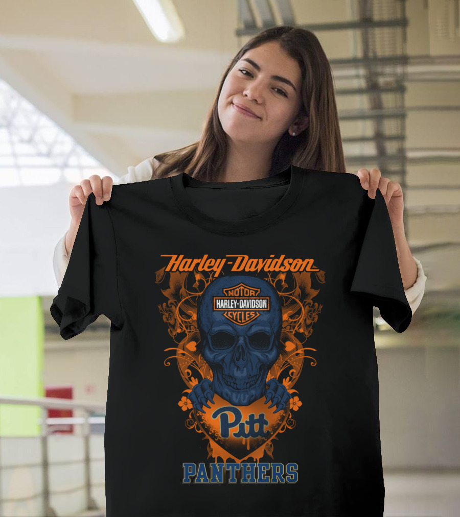 Harley Davidson Motor Cycles Pitt Panthers Skull T-Shirt