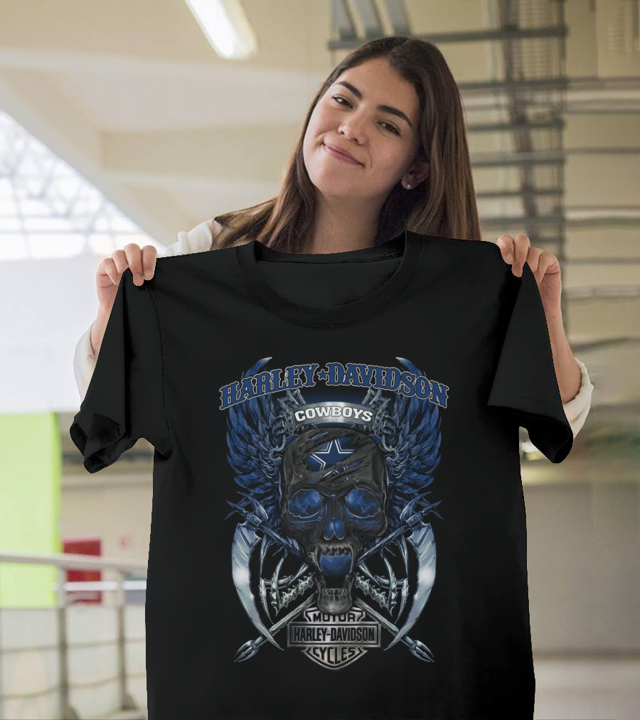 Harley Davidson Cowboys Skull And Wings Motorcycle Cycles Blue V18Hl Nice Dallas Cowboys T-Shirt