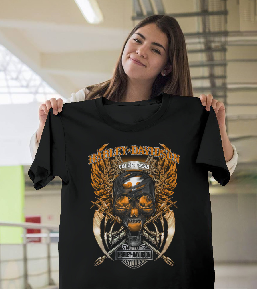 Harley Davidson Volunteers Tennessee Motor Cycles Skull Wings T-Shirt