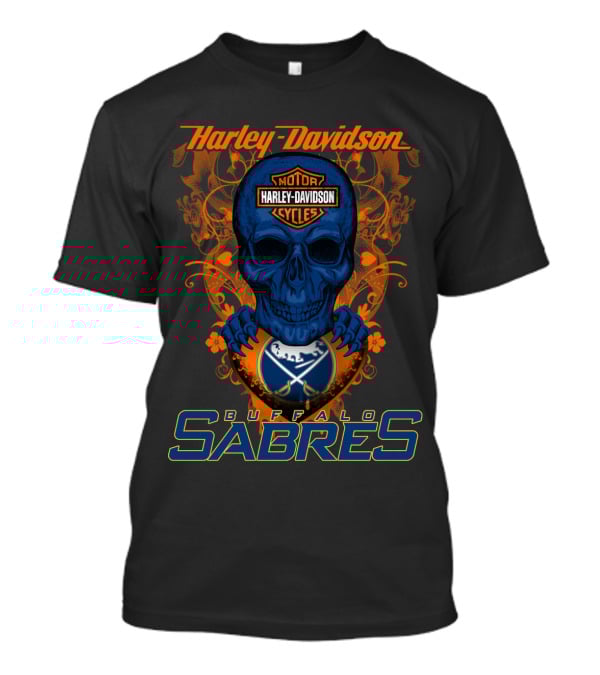 Harley Davidson Buffalo Sabres Nhl Motor Cycles Skull T-Shirt