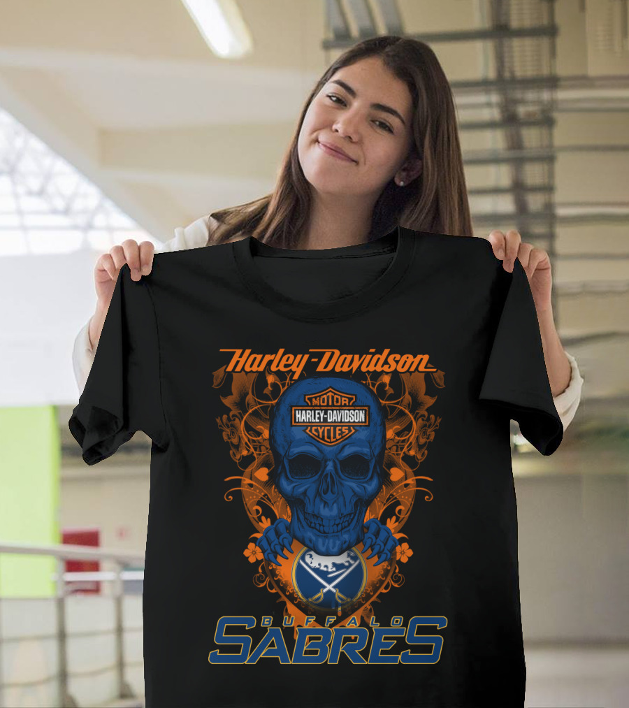 Harley Davidson Buffalo Sabres Nhl Motor Cycles Skull T-Shirt