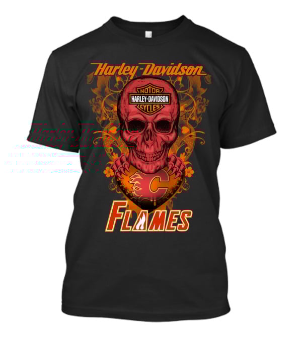 Harley Davidson Calgary Flames Nhl Skull Flames T-Shirt