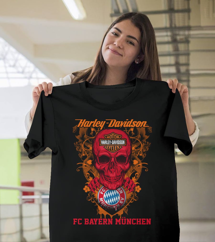 Harley Davidson Motor Cycles Skull Fc Bayern München T-Shirt
