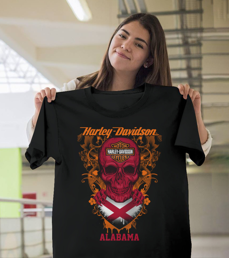 Harley Davidson Alabama Motorcycles Skull X Badge T-Shirt