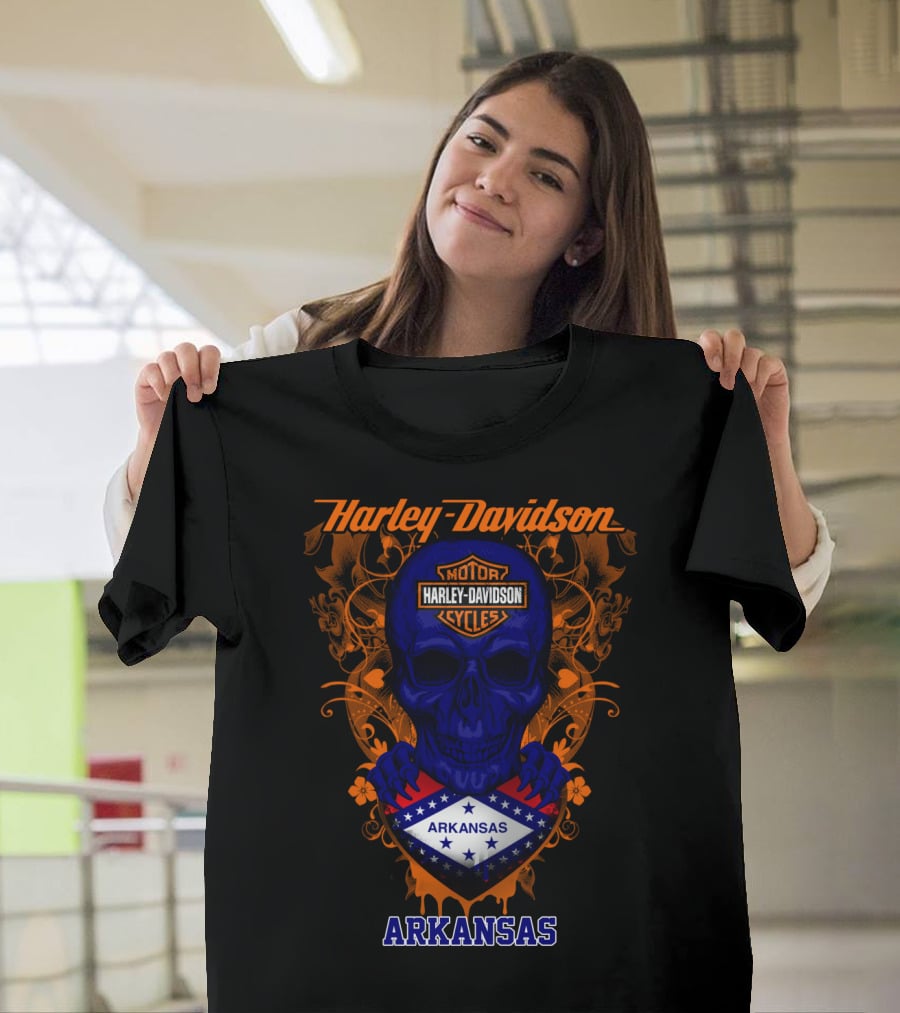 Harley Davidson Motorcycles Skull Arkansas T-Shirt
