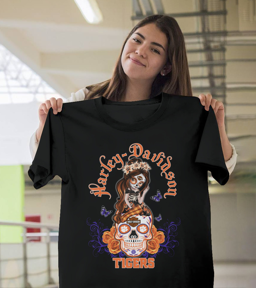Harley Davidson Skull Girl Tigers T-Shirt