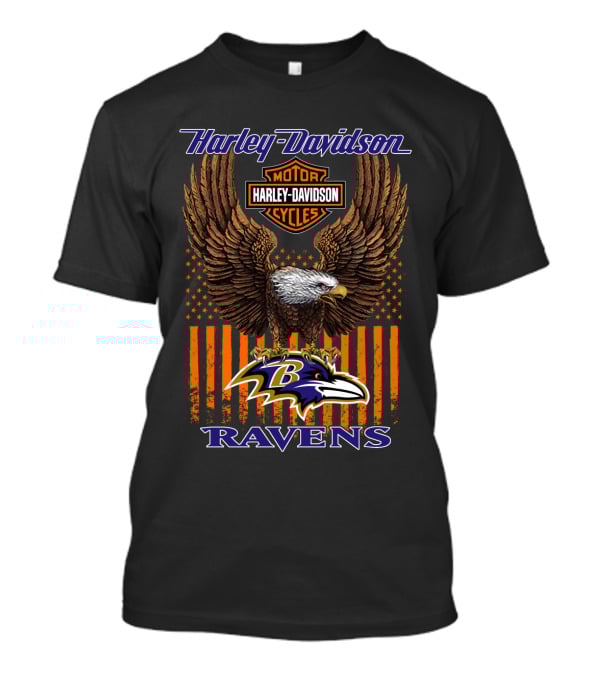 Harley Davidson Motor Cycles Baltimore Ravens Eagle American Flag T-Shirt