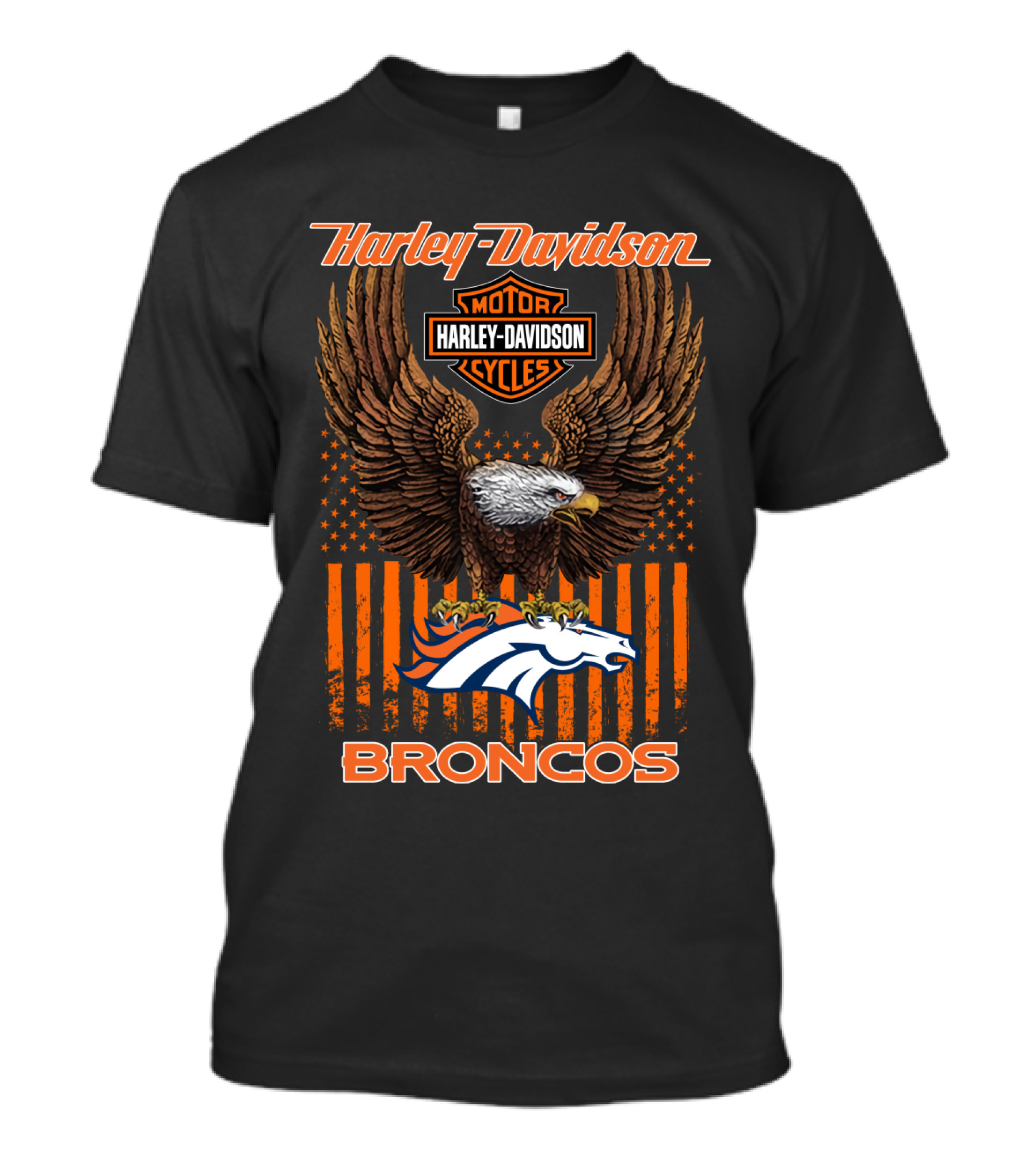Harley Davidson Motor Cycles Denver Broncos Eagle American Flag T-Shirt