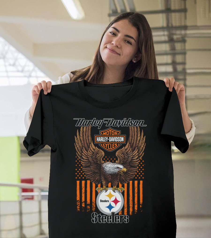 Harley Davidson Motor Cycles Eagle Steelers Nfl Pittsburgh T-Shirt