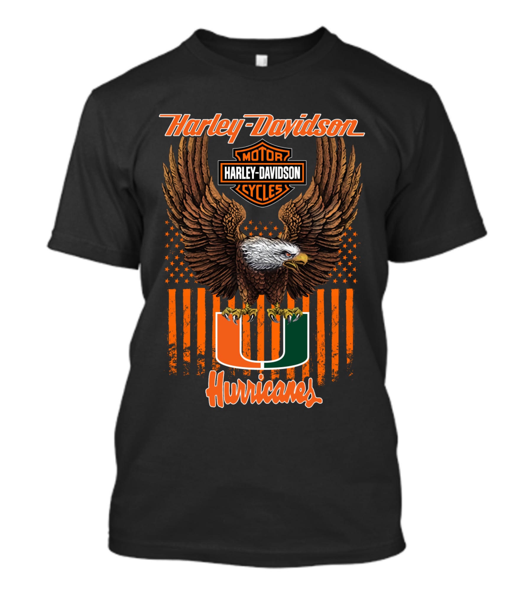 Harley Davidson Miami Hurricanes U Logo With Eagle And Stripes T-Shirt