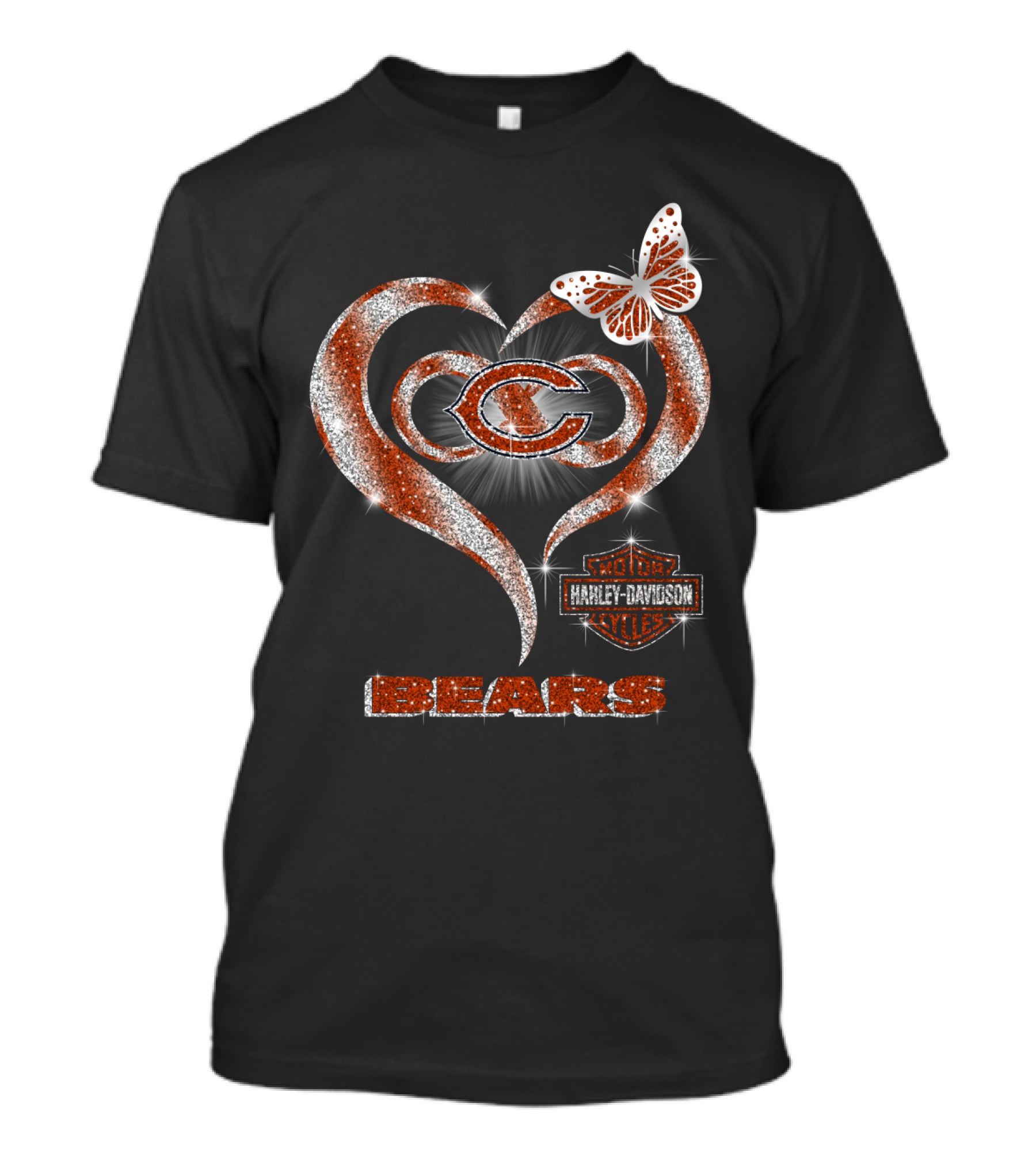 Chicago Bears Heart Harley Davidson Butterfly T-Shirt