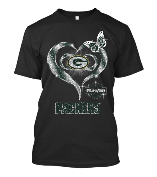 Green Bay Packers Harley Davidson Heart Butterfly T-Shirt