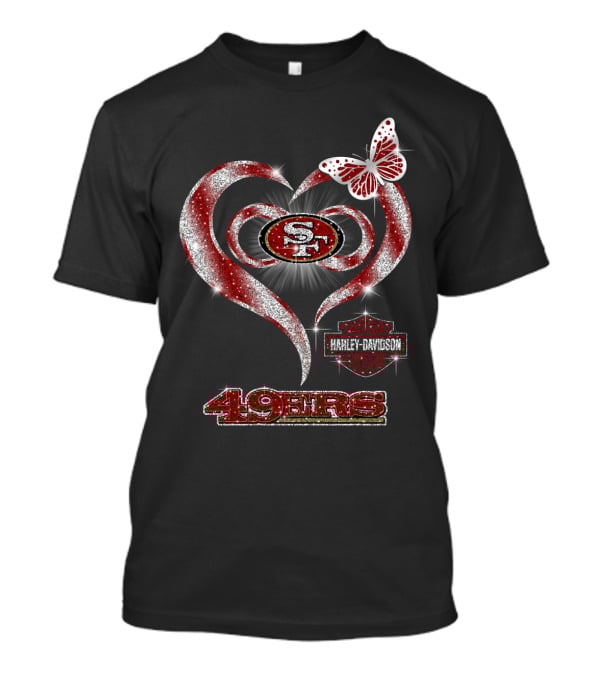 San Francisco 49ers Harley Davidson Heart Butterfly T-Shirt